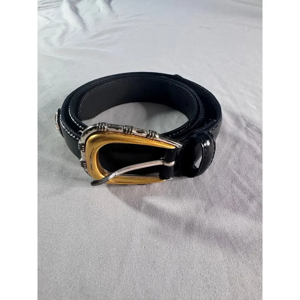 Vintage Fossil Black Leather Concho Belt Womens M Western Y2K 34